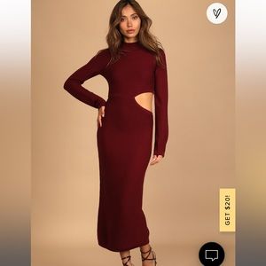 NWT Burgundy Mock Neck Cutout Midi Sweater Dress